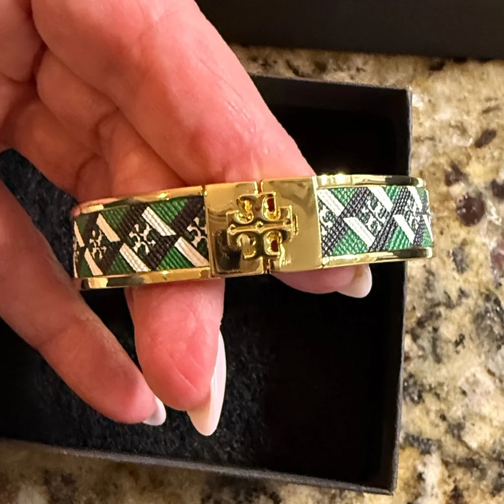 Tory Burch Gold and Green Geometric Bracelet